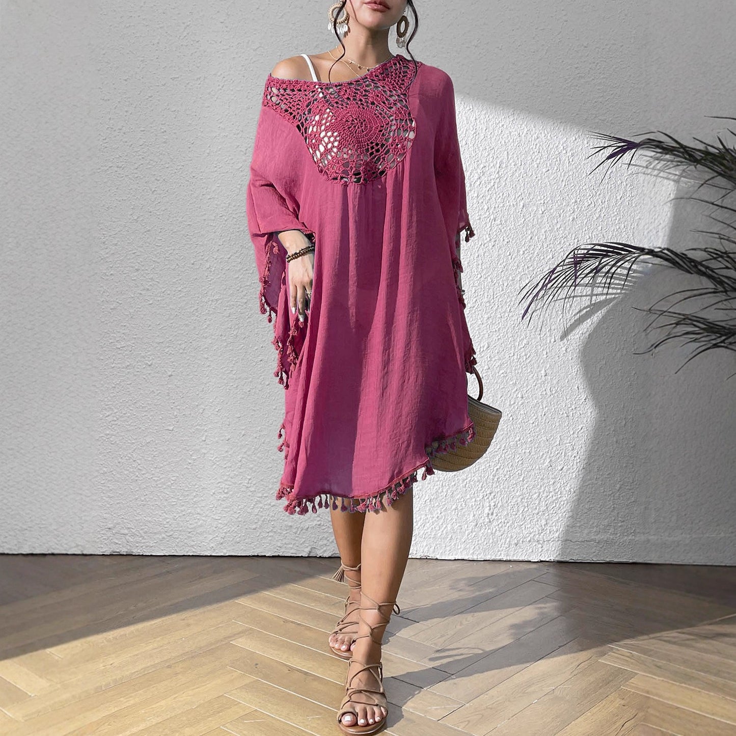 🌞 Damska Narzutka Plażowa Szydełkowa z Frędzlami | Koronkowa Tunika na Bikini | Letnia Sukienka Plażowa 2026 🏖️