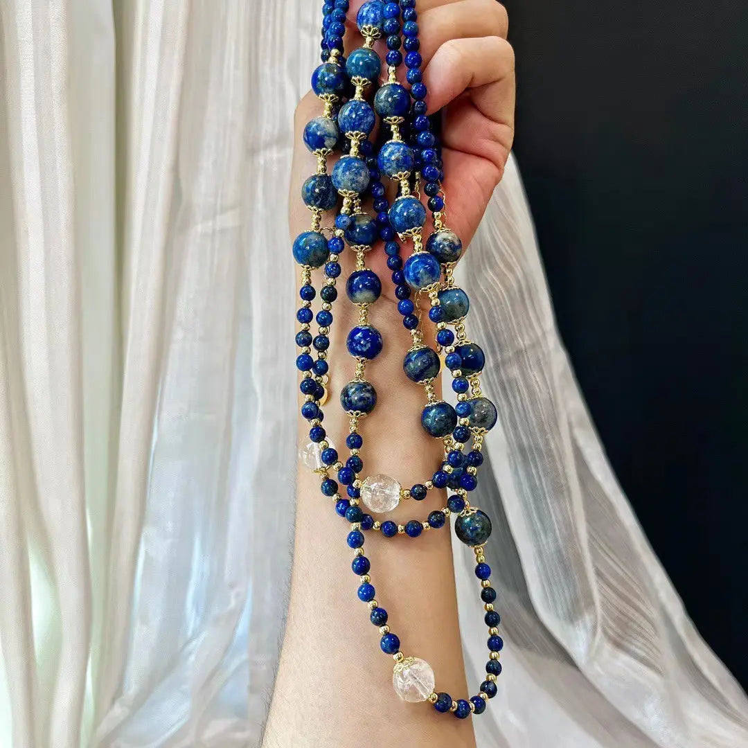 Vintage Lapis Lazuli & White Crystal Necklace | Elegant Choker