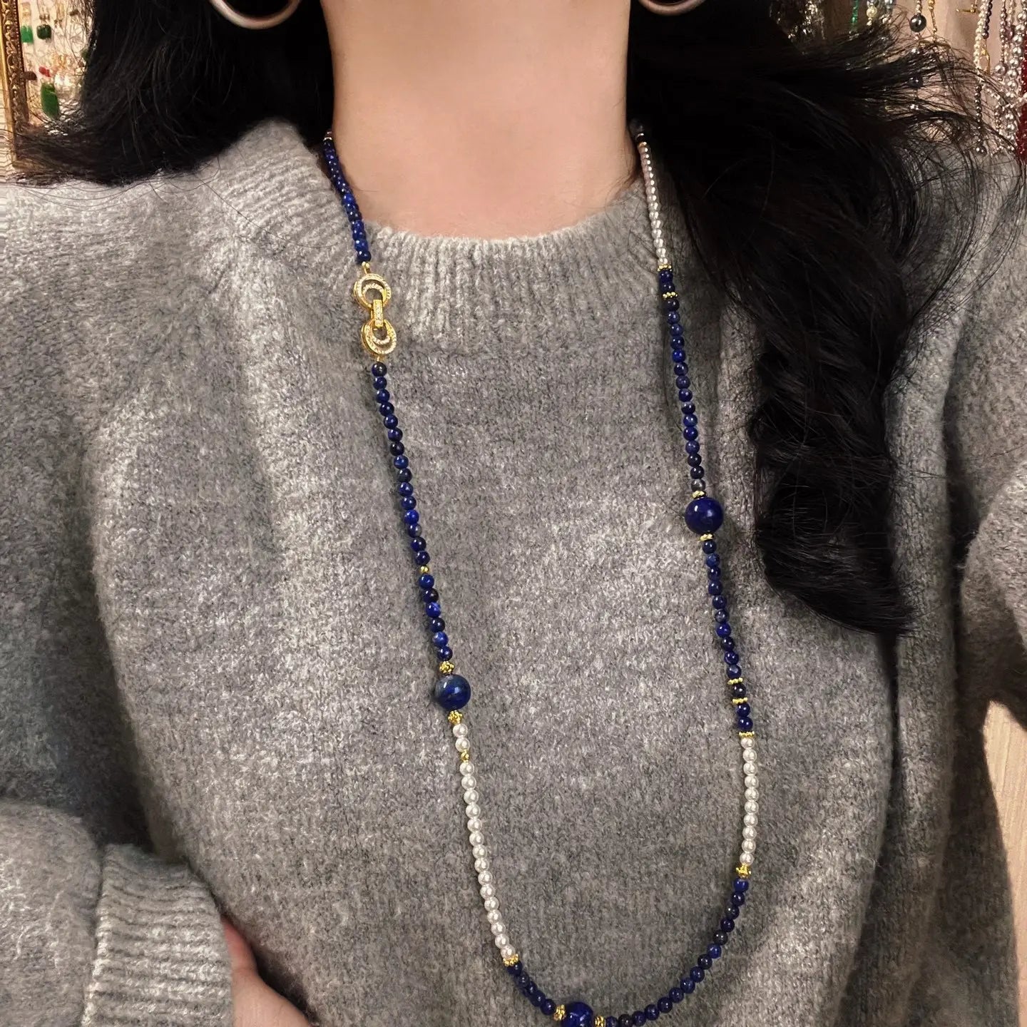 Vintage Lapis Lazuli & Pearl Necklace | Premium Choker