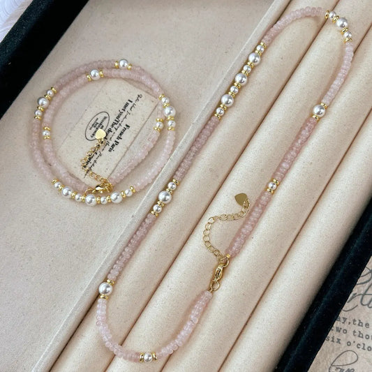 Vintage Rose Quartz & Pearl Necklace | Spring Choker