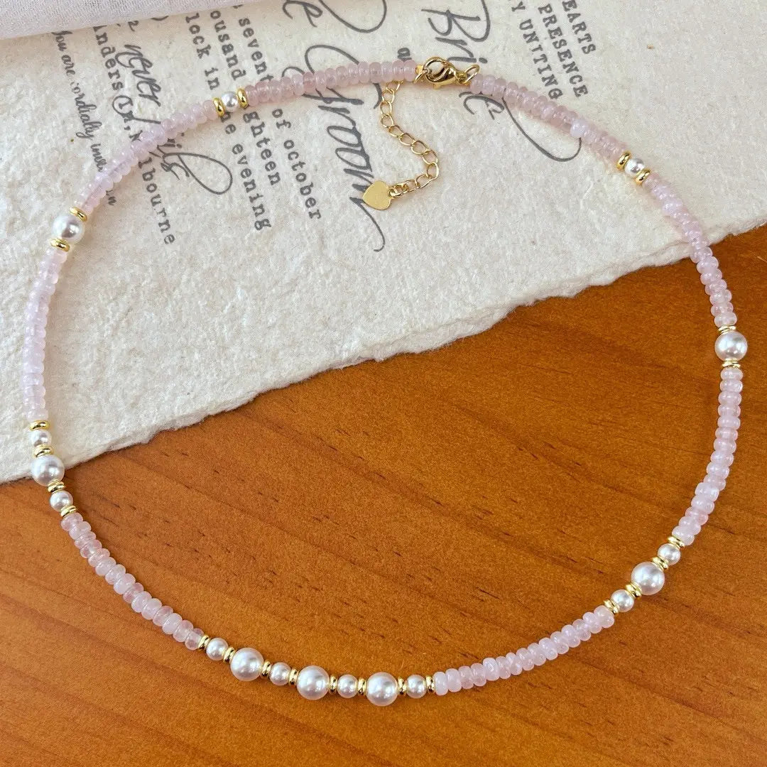Vintage Rose Quartz & Pearl Necklace | Spring Choker