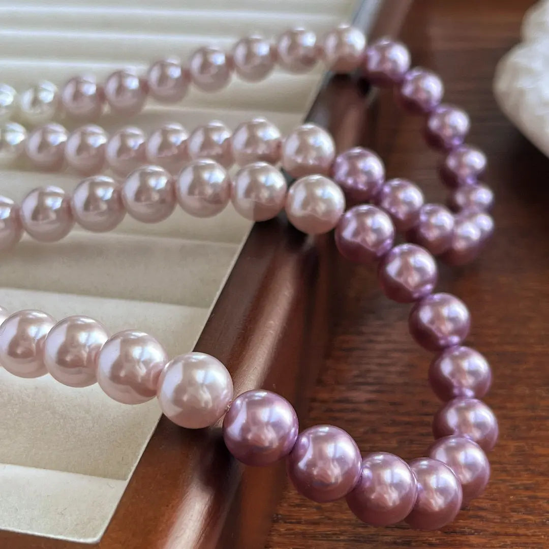 French "Ins" Gradient Purple-Pink Crystal & Pearl Necklace
