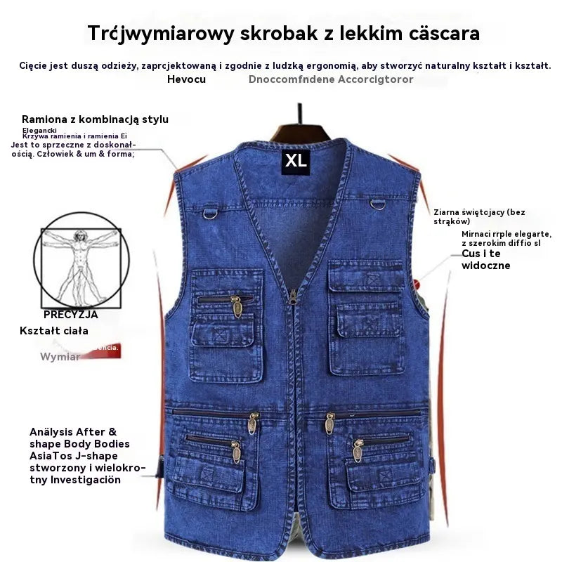 49%OFF【XL-6XL】2026 Męska kamizelka dżinsowa z wieloma kieszeniami