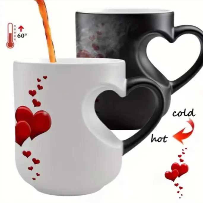 📢📢50% zniżki!!! ⏰ Ceramiczny kubek na Walentynki, uchwyt w kształcie serca, zmieniający kolor💝✨