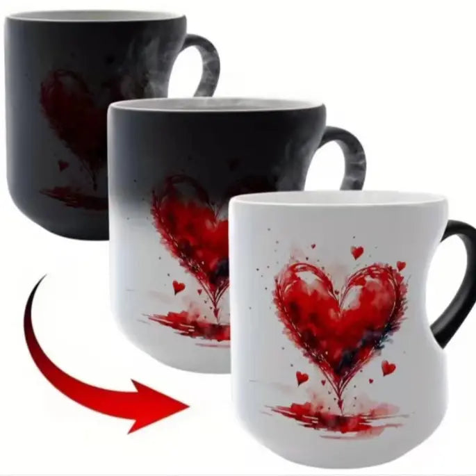 📢📢50% zniżki!!! ⏰ Ceramiczny kubek na Walentynki, uchwyt w kształcie serca, zmieniający kolor💝✨