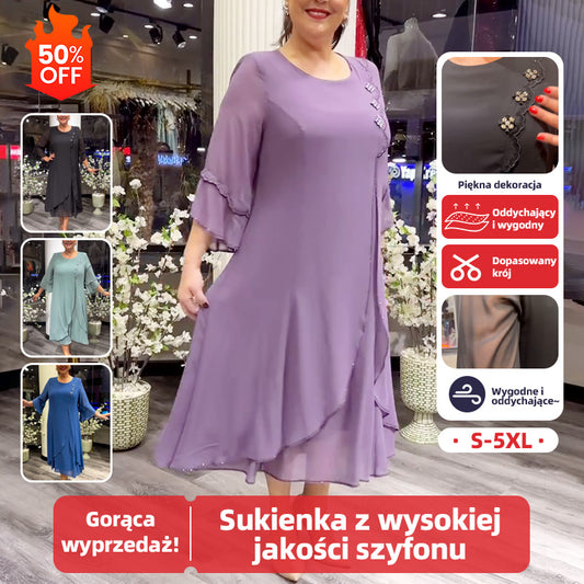 👗【S-5XL】2026 Nowa, wysokiej jakości sukienka z szyfonu w dużym rozmiarze