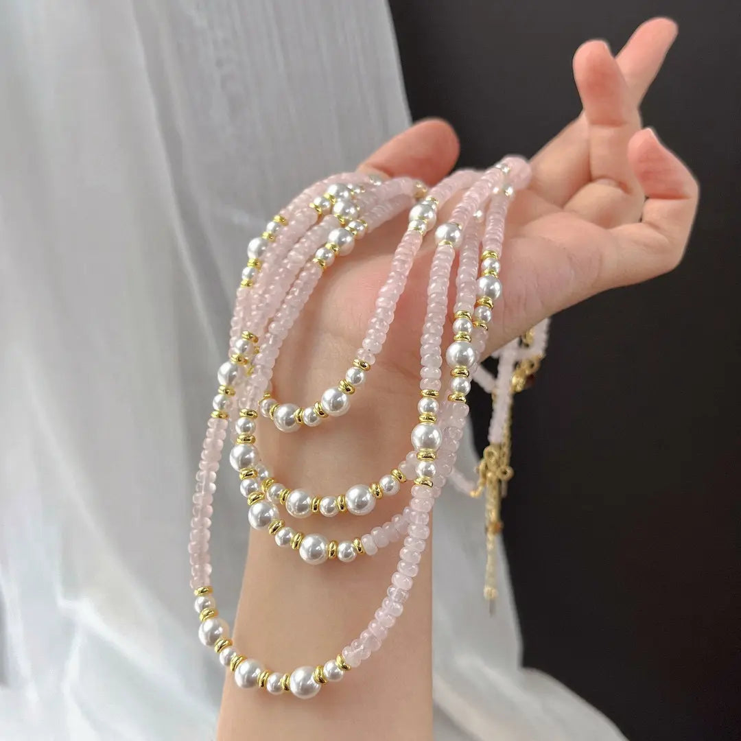 Vintage Rose Quartz & Pearl Necklace | Spring Choker