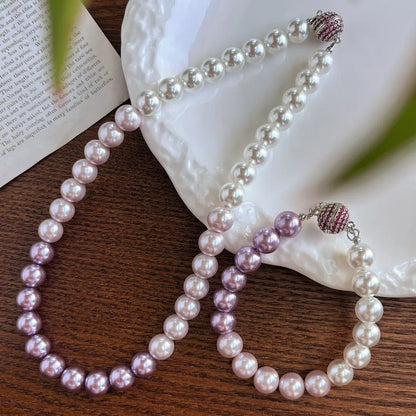 French "Ins" Gradient Purple-Pink Crystal & Pearl Necklace