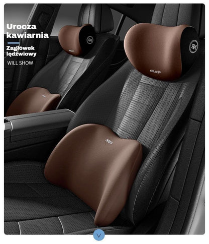🚗 【30% zniżki】 Zestaw poduszki zagłówkowej i podparcia lędźwiowego do samochodu