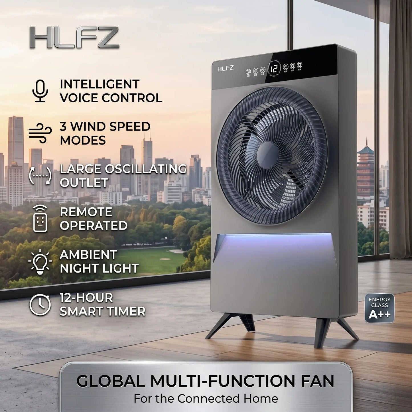 Voice-Controlled Air Circulation Fan | Floor-Standing Mist Cooler