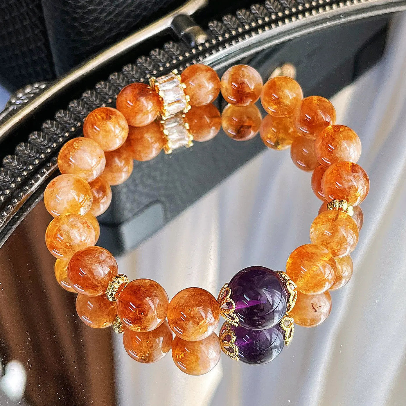 10mm Natural Citrine & Amethyst Bracelet | Autumn Winter Maillard Style