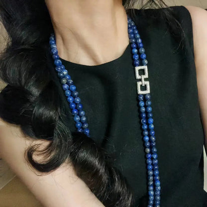 Vintage Lapis Lazuli Double-Layer Long Sweater Necklace | Niche Design