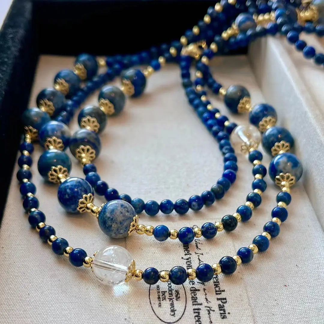 Vintage Lapis Lazuli & White Crystal Necklace | Elegant Choker