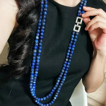 Vintage Lapis Lazuli Double-Layer Long Sweater Necklace | Niche Design
