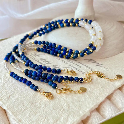 Vintage Lapis Lazuli & Grey Moonstone Clavicle Necklace | Elegant Jewelry