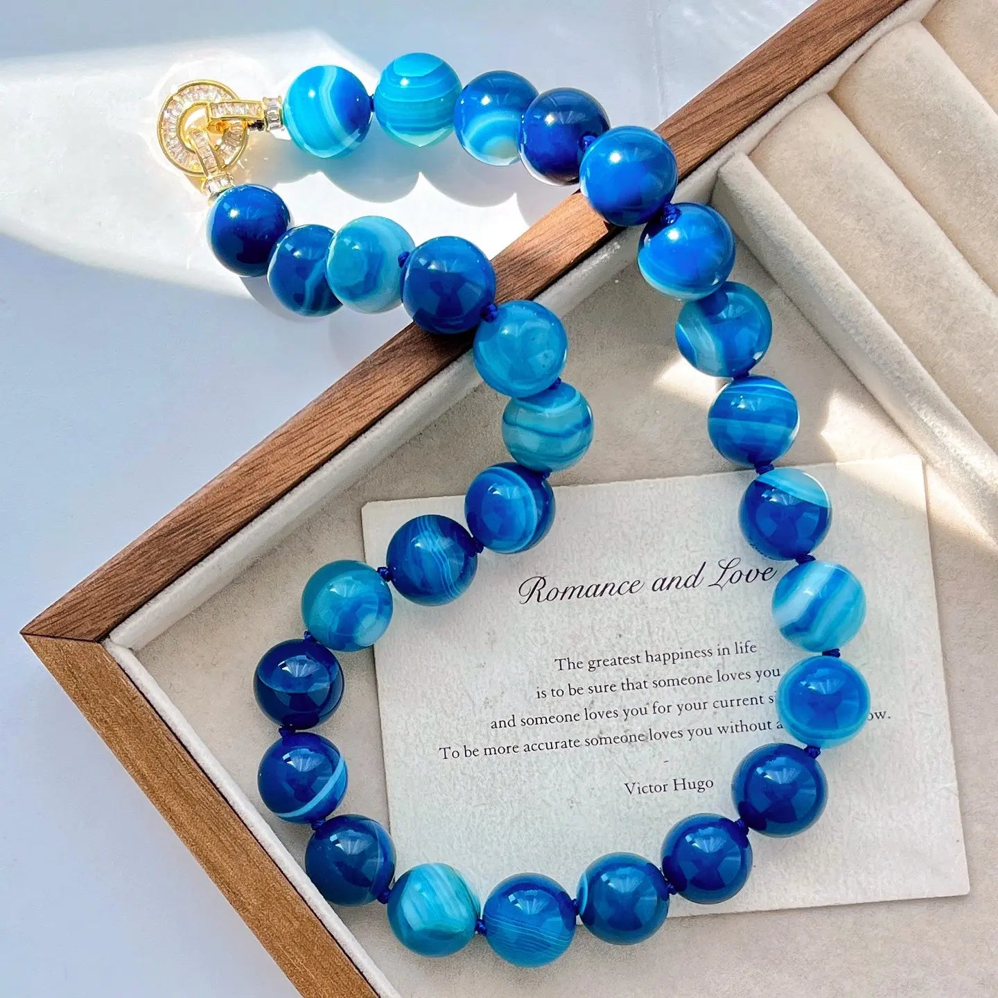 Basic 14mm Natural Blue Agate Clavicle Necklace | Minimalist Jewelry