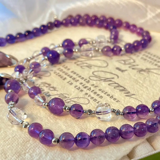 💜Vintage Lavender Amethyst Beaded Pendant Necklace | Clavicle Chain
