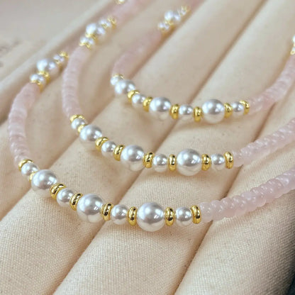 Vintage Rose Quartz & Pearl Necklace | Spring Choker