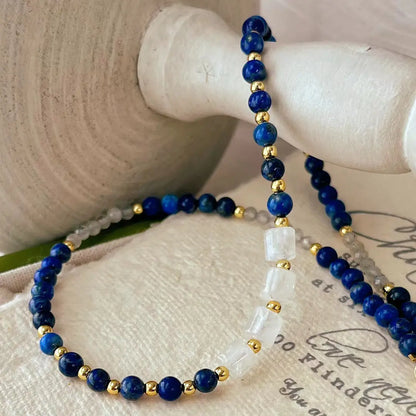 Vintage Lapis Lazuli & Grey Moonstone Clavicle Necklace | Elegant Jewelry