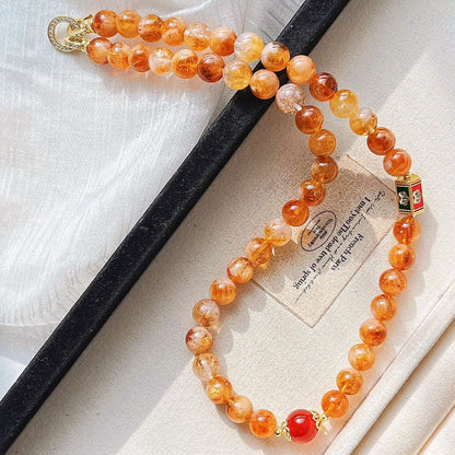 10mm Natural Citrine Necklace | Autumn Winter Maillard Style Choker