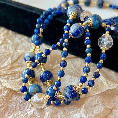 Vintage Lapis Lazuli & White Crystal Necklace | Elegant Choker