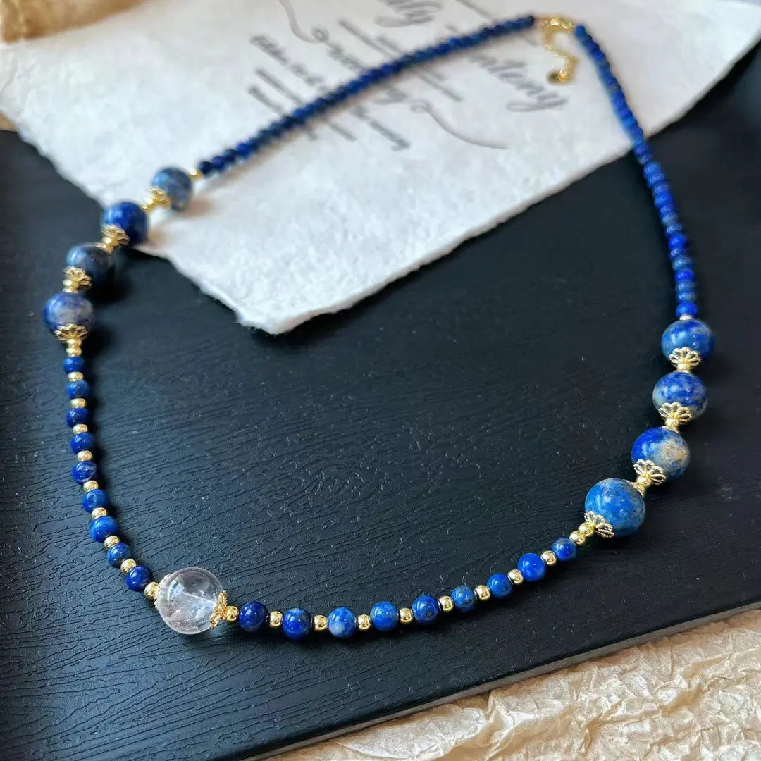 Vintage Lapis Lazuli & White Crystal Necklace | Elegant Choker