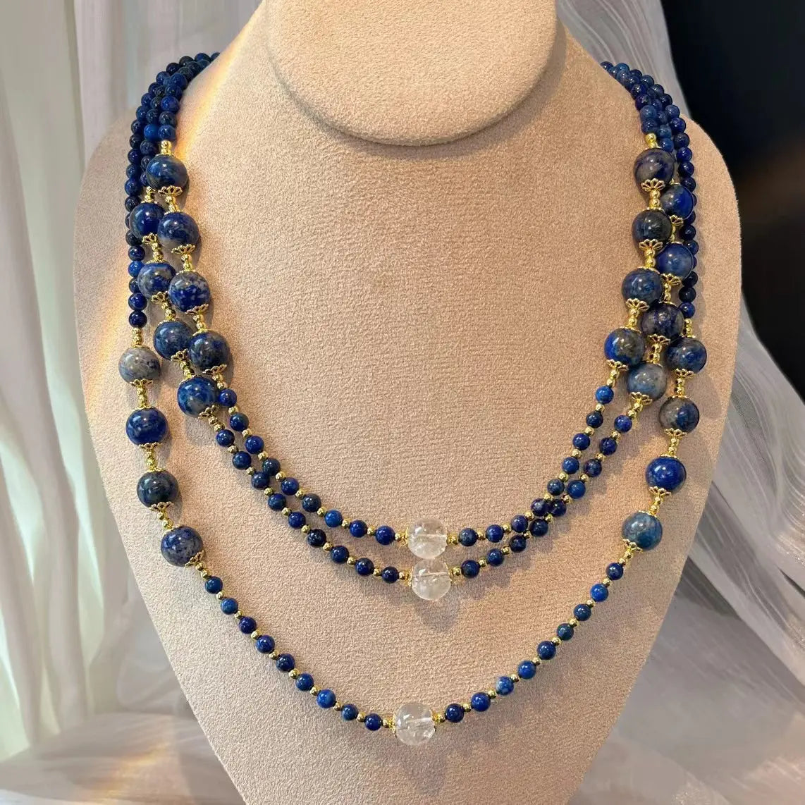 Vintage Lapis Lazuli & White Crystal Necklace | Elegant Choker