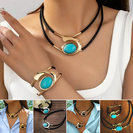 💎 Boho Jewelry Set with Natural Stones – Necklace + Bracelet