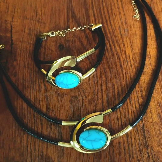 💎 Boho Jewelry Set with Natural Stones – Necklace + Bracelet