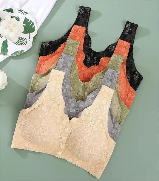 😍【3/6 sztuk】【40-100KG】Damski, bezprzewodowy, koronkowy biustonosz zapinany z przodu,Ostatni dzień - 49% zniżki