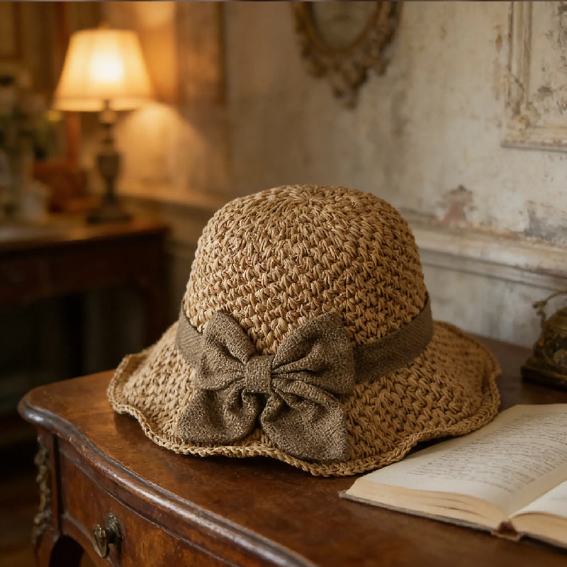 🏖️👒Elegancki słomkowy kapelusz z plecionym brzegiem i kokardką