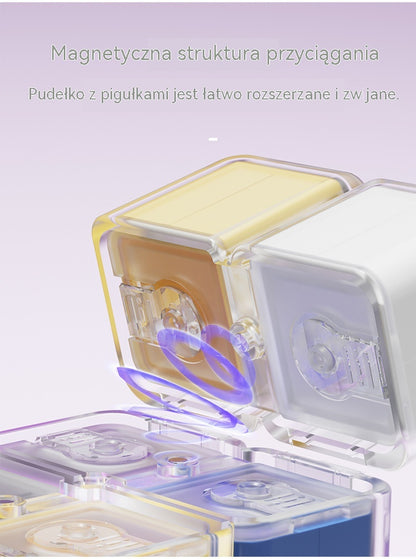 🎉 Nowość 2026! 🎉 – przenośne pudełko na tabletki w kształcie kostki Rubika, duża pojemność – szczelne pudełko do przechowywania