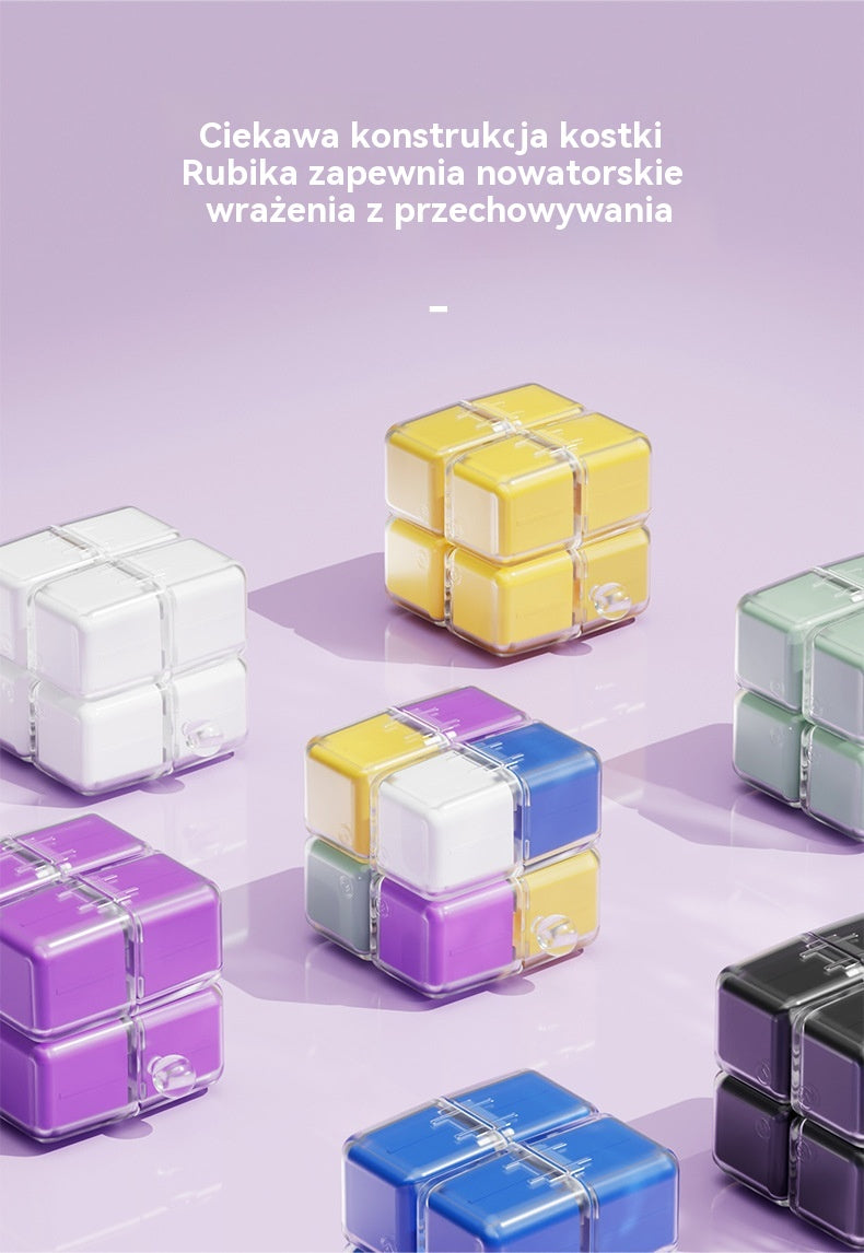 🎉 Nowość 2026! 🎉 – przenośne pudełko na tabletki w kształcie kostki Rubika, duża pojemność – szczelne pudełko do przechowywania