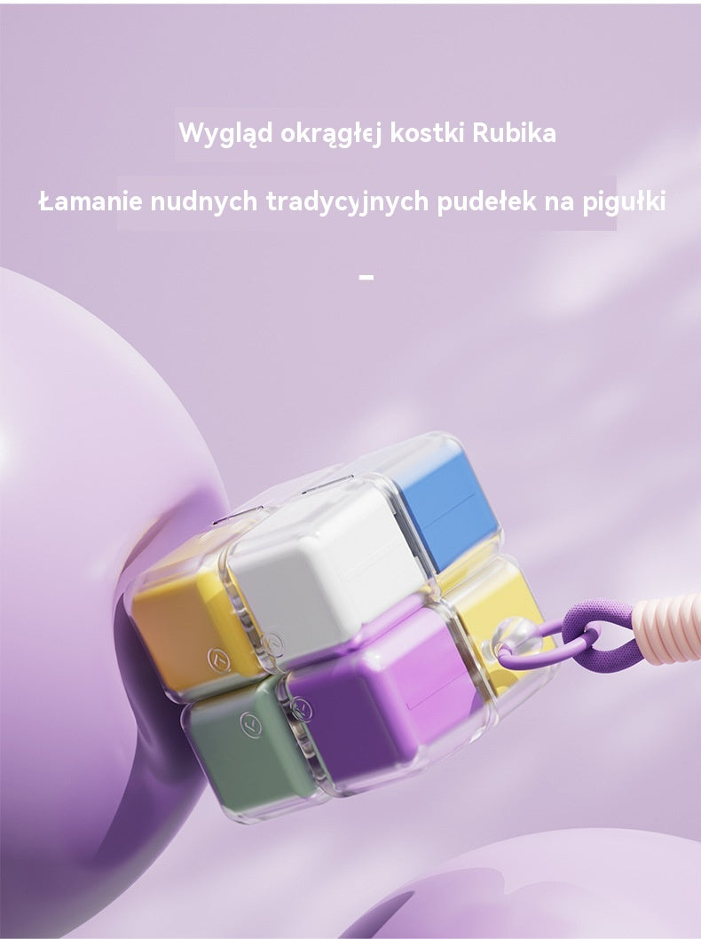 🎉 Nowość 2026! 🎉 – przenośne pudełko na tabletki w kształcie kostki Rubika, duża pojemność – szczelne pudełko do przechowywania