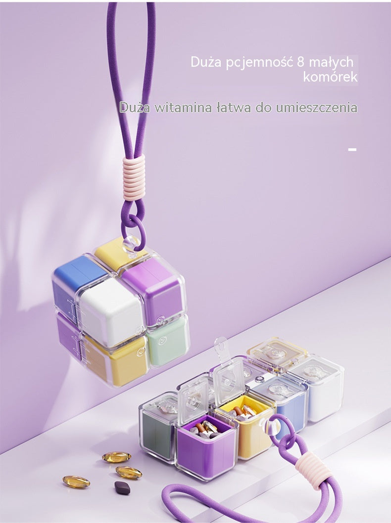 🎉 Nowość 2026! 🎉 – przenośne pudełko na tabletki w kształcie kostki Rubika, duża pojemność – szczelne pudełko do przechowywania