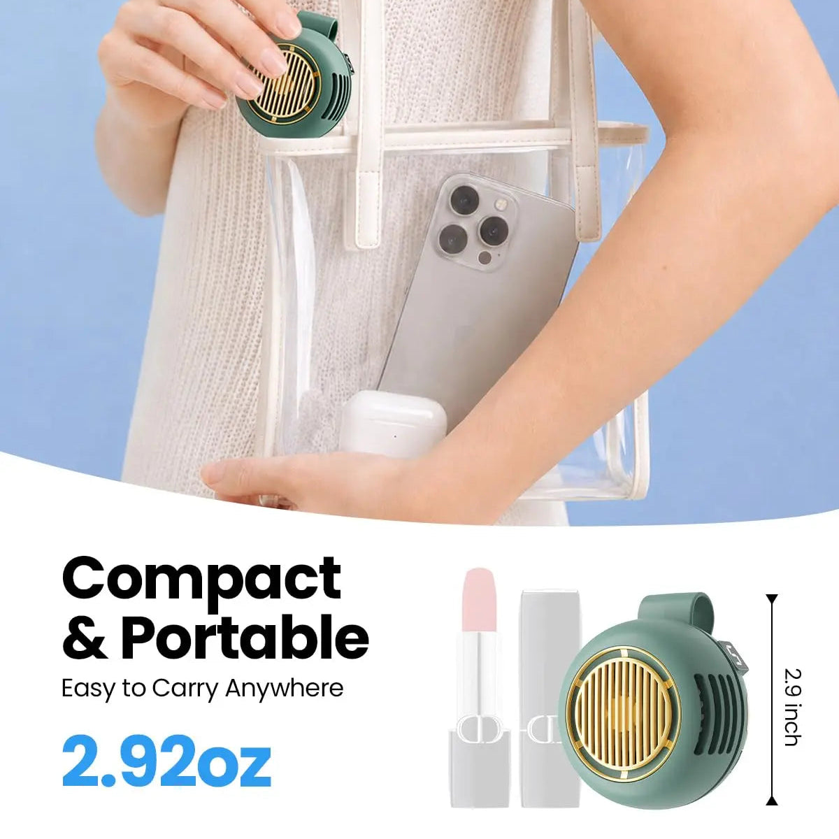 Bladeless Clip On Fan: Portable 5-Speed Wearable Mini Fan